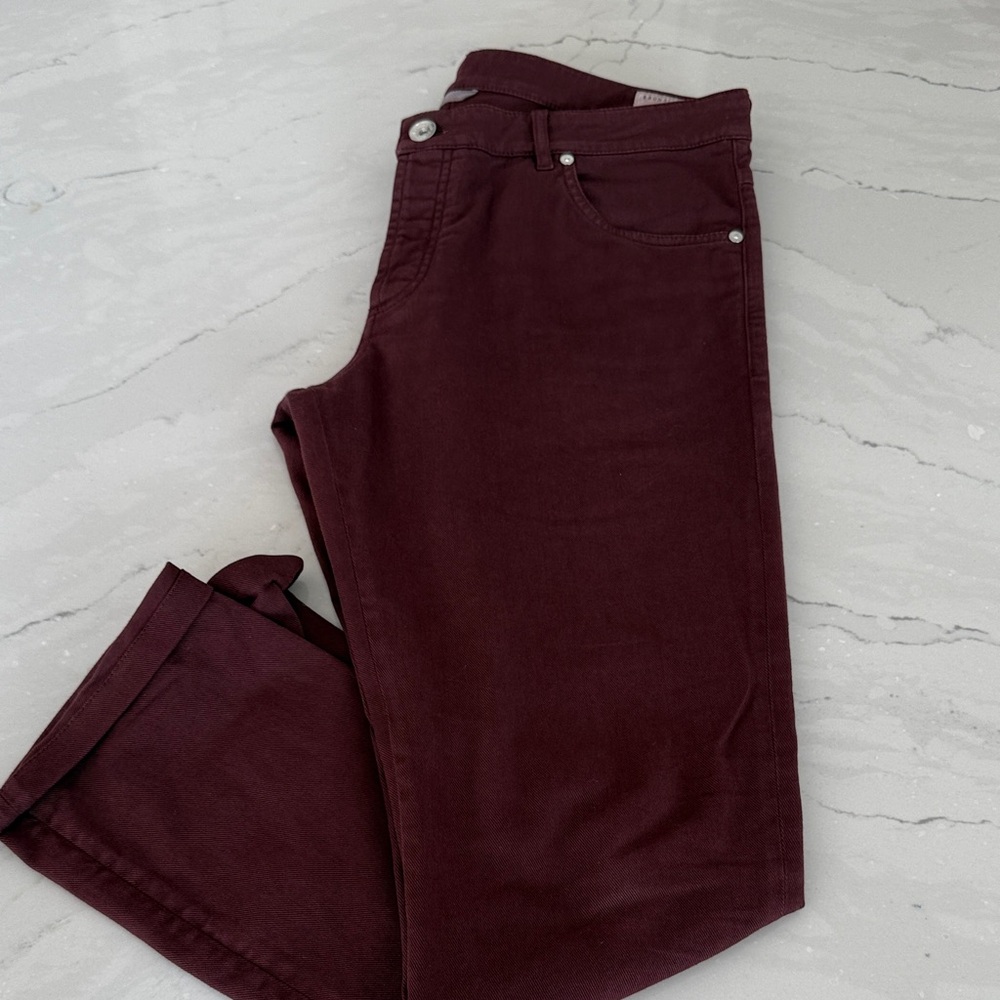 Brunello Cucinelli Burgundy Straight-Leg Jeans